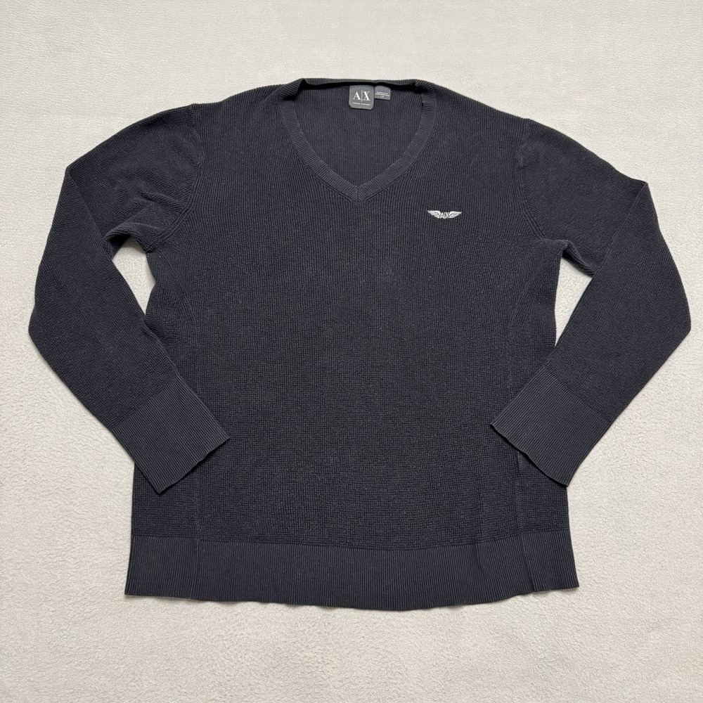 Armani Exchange Shirt Mens L Black Waffle‎ Knit Long Sleeve Casual A/X Stretch